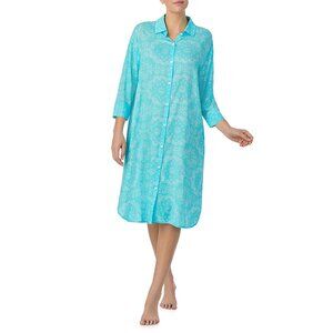 ELLEN TRACY Midi Sleep Shirt Nightgown Long Sleeves in Aqua Blue Size XL